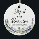 Ornamento De Cerâmica Lavanda, rosas amarelas e Eucalipto<br><div class="desc">Um design elegante e vintage com rosas amarelas, eucalipto e lavanda pintada com aquarela romântica. Personalizável - Para começar a alterar o nome, clique em "Personalizar este modelo" e edite o texto nas caixas modelo. Para acessar as ferramentas de edição mais avançadas, role para baixo até "Clique para personalizar mais"....</div>