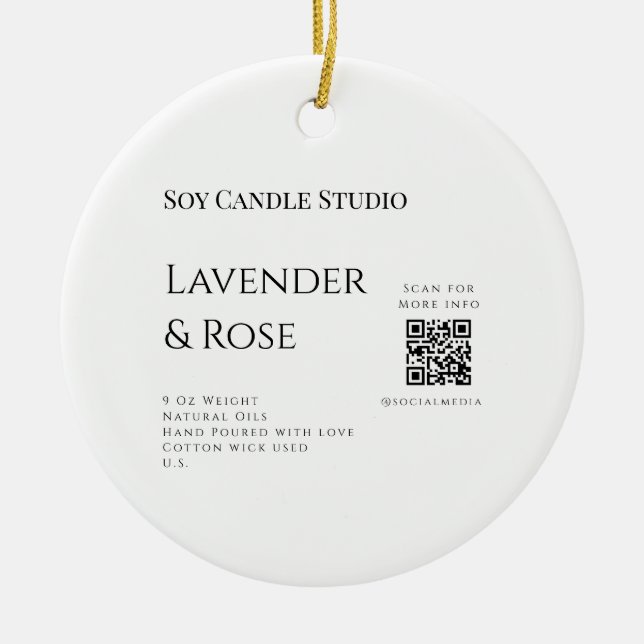 Ornamento De Cerâmica Lavanda soy candela com rosa adicione q r código t (Frente)