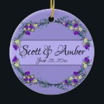 Ornamento De Cerâmica Lavanda violeta de aquarela púrpura Eucalyptus<br><div class="desc">Um design elegante e vintage com eucalipto, lavanda e violetas roxas pintados em cor de água romântica. Para começar a alterar nomes e detalhes do evento, clique em "Personalizar este modelo" e edite o texto nas caixas modelo. Para acessar as ferramentas de edição mais avançadas, role para baixo até "Clique...</div>