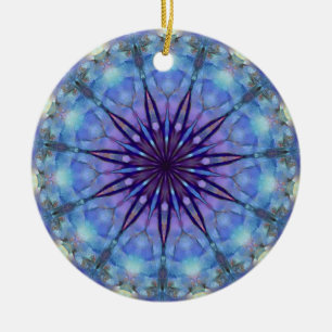 Ornamento De Cerâmica Lavendar Starburst Mandala Ornament Round
