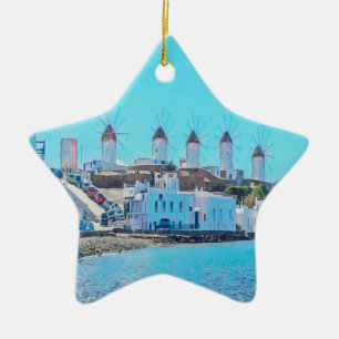 Ornamento De Cerâmica ldp MYKONOS - vista do mar dos moinhos de vento -