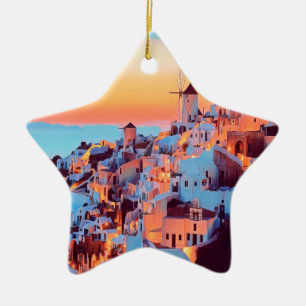 Ornamento De Cerâmica ldp SANTORINI - panorama - à noite -