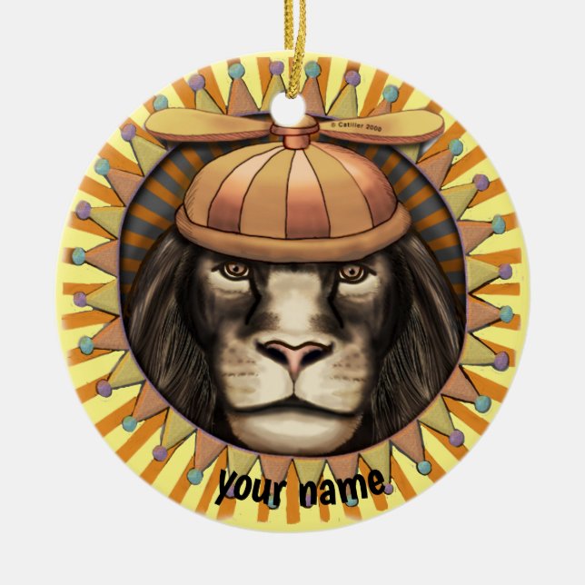 Ornamento De Cerâmica Leão Beanie (Frente)