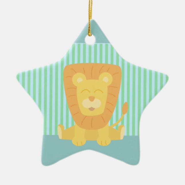 Ornamento De Cerâmica Leão bonito dos desenhos animados com fundo das (Frente)