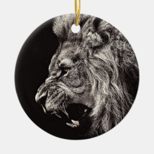 Ornamento De Cerâmica Leão Masculino Irritado