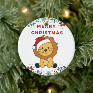 Ornamento De Cerâmica Leão Natal Neve Inverno Animais Liões Cerâmica O