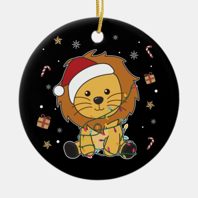 Ornamento De Cerâmica Leão Natal Neve Inverno Animais Liões Cerâmica O (Frente)