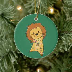 Ornamento De Cerâmica Leão Natal Neve Inverno Animais Liões Clo Adulto