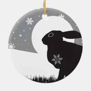 ORNAMENTO DE CERÂMICA LEBRE DA NEVE