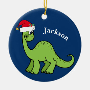 Ornamento De Cerâmica Legal Crianças de Natal Azul Dinossauro