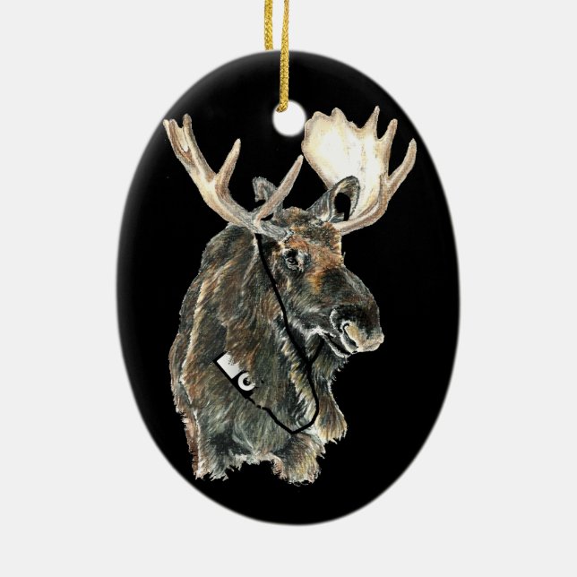 Ornamento De Cerâmica Legal divertido Moose ouvindo música com Fones de  (Verso)