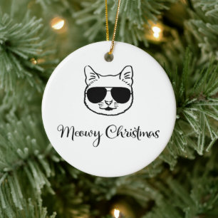 Ornamento De Cerâmica legal Gato de "Feliz Natal" em Shades