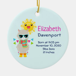 Ornamento De Cerâmica Legal Llama e sorrindo Kawaii Sun