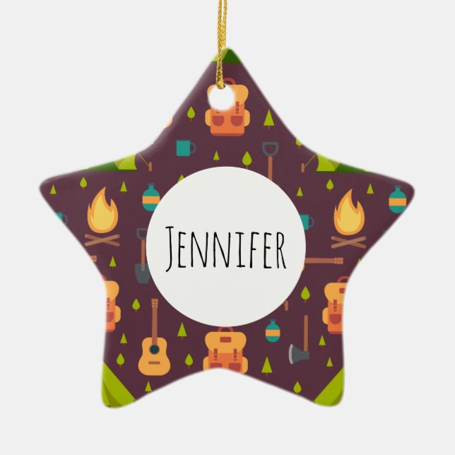 Ornamento De Cerâmica Legal padrão de acampamento no exterior Design (Frente)