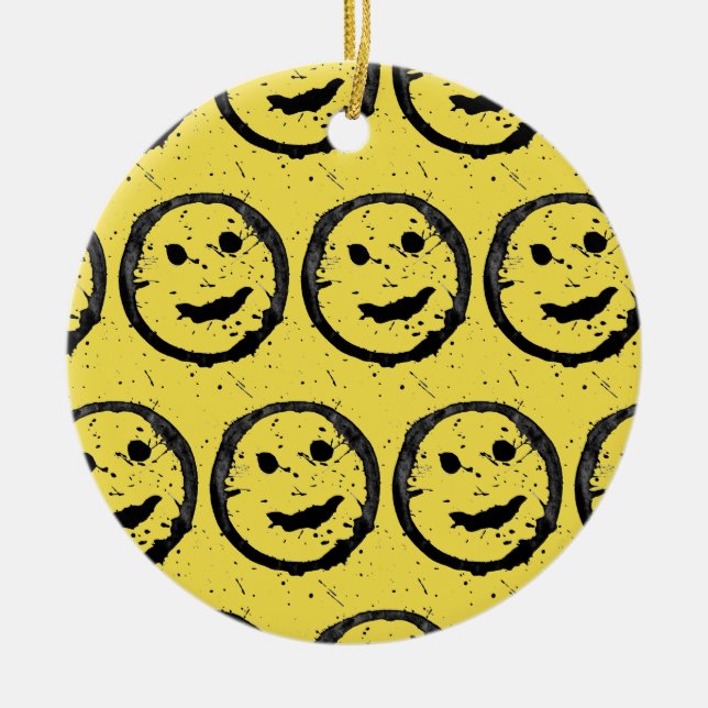Ornamento De Cerâmica Legal Sleep Happy Smiling padrão facial amarelo (Frente)