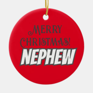 Ornamento De Cerâmica Legal Texto Vermelho Feliz Sobrinho de Natal