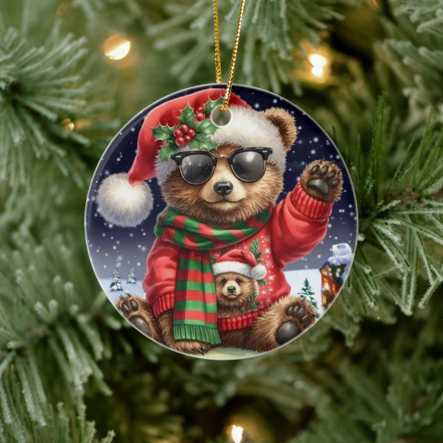 Ornamento De Cerâmica Legal Urso de Natal (Árvore)