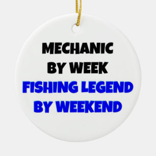 Ornamento De Cerâmica Legenda de pesca mecânica por dia por fim de seman