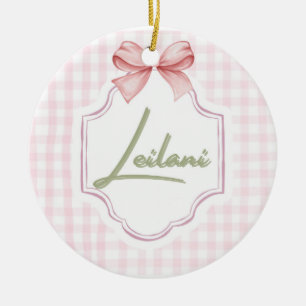 Ornamento De Cerâmica Leilani Baby Nursery Gingham Personalizado