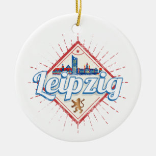 Ornamento De Cerâmica Leipzig Alemanha Saxónia Retro Skyline Vintage