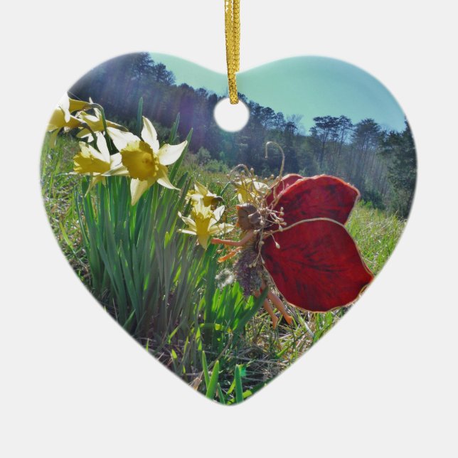 Ornamento De Cerâmica Leite e flores amarelas (Frente)