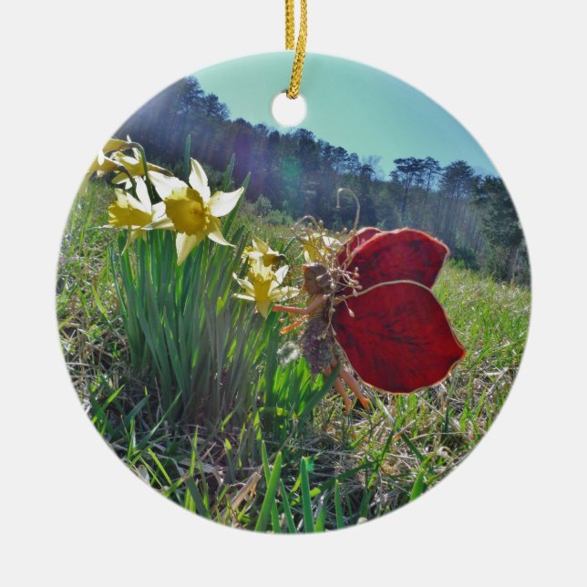 Ornamento De Cerâmica Leite e flores amarelas (Frente)