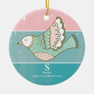 Ornamento De Cerâmica Leitor do membro do monograma da reunião de grupo