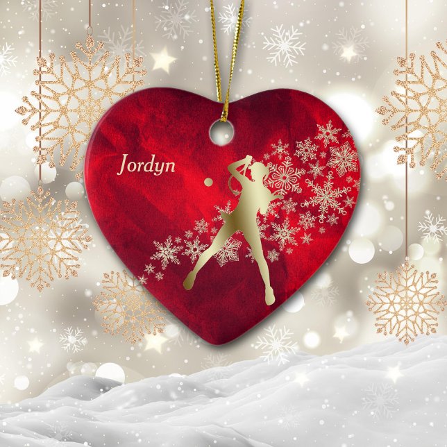 Ornamento De Cerâmica Leitor Tênis de Neve Dourado Vermelho (Criador carregado)