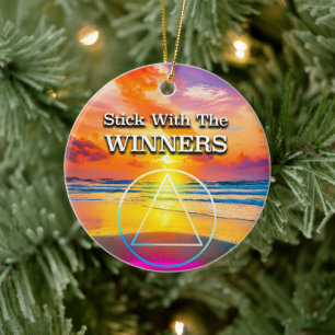 Ornamento De Cerâmica Lema de Recuperação Stick With The Winners Sunrise