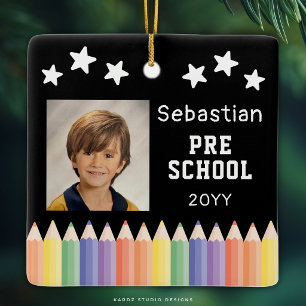 Ornamento De Cerâmica Lembrança Colorida de Foto Personalizada para Pré-