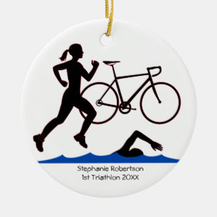Ornamento De Cerâmica Lembrança da fêmea do Triathlon