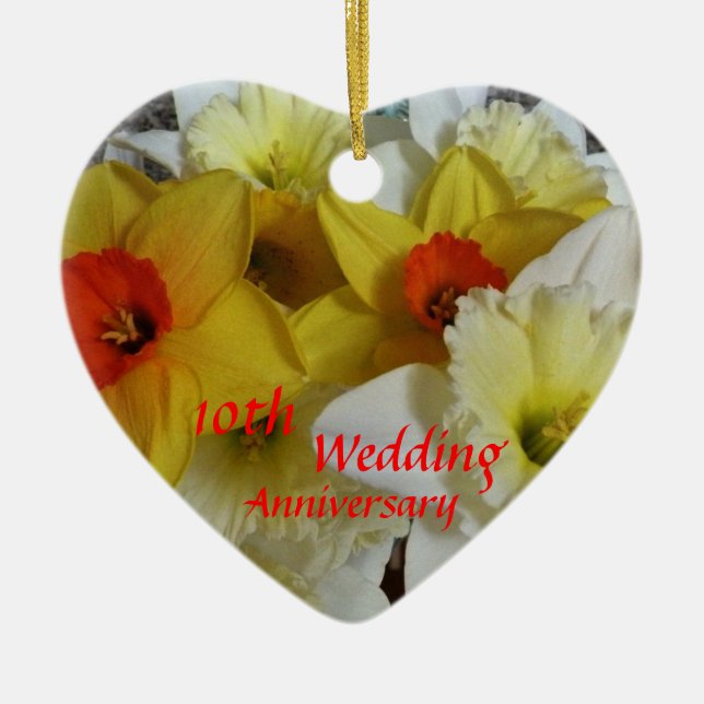 Ornamento De Cerâmica Lembrança do aniversário do Daffodil (Frente)