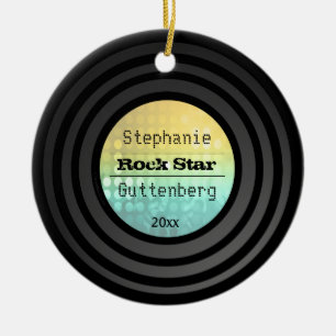 Ornamento De Cerâmica Lembrança Dourado personalizada da luz do disco d