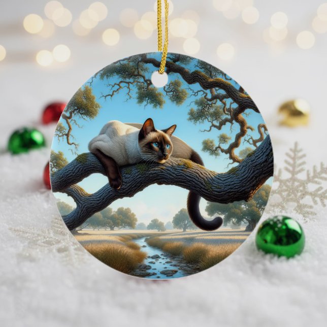 Ornamento De Cerâmica Lembrança Encantadora do Gato Siames (Criador carregado)