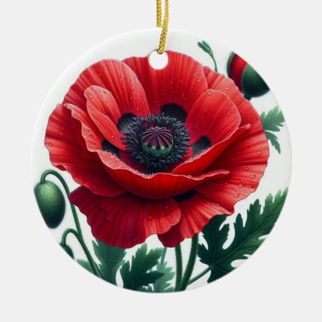 Ornamento De Cerâmica Lembrança Floral de Red Poppy (Frente)
