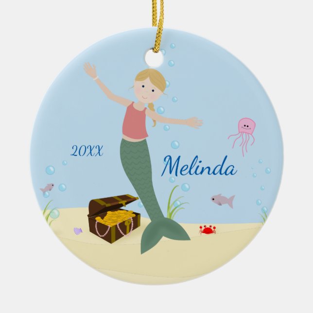 Ornamento De Cerâmica Lembrança loura da sereia (Frente)