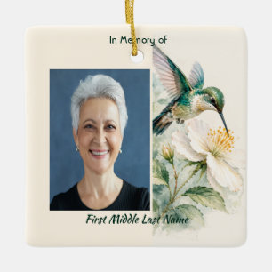 Ornamento De Cerâmica Lembrança Memorial Beija-flor Flores Brancas