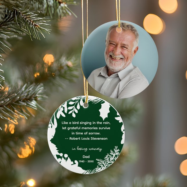 Ornamento De Cerâmica Lembrança Memórias Grateful Citando Greenery Foto (Remembrance Grateful Memories Quote Greenery Photo Ceramic Ornament)