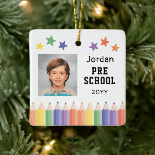Ornamento De Cerâmica Lembrança Personalizada de Foto Colorida da Escola
