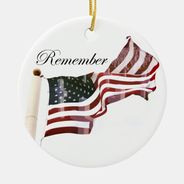 Ornamento De Cerâmica Lembre-se do Dia Memorial - Cruzes Dentro da Velha (Frente)