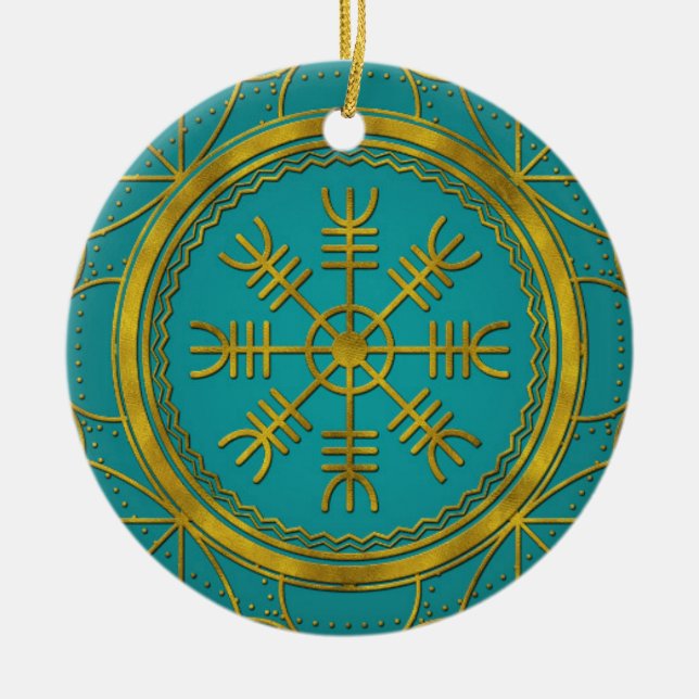 Ornamento De Cerâmica Leme dos runes da proteção de Viking da talismã do (Frente)