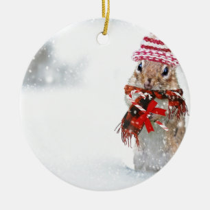 Ornamento De Cerâmica Lenço vermelho do chapéu da malha do Chipmunk do