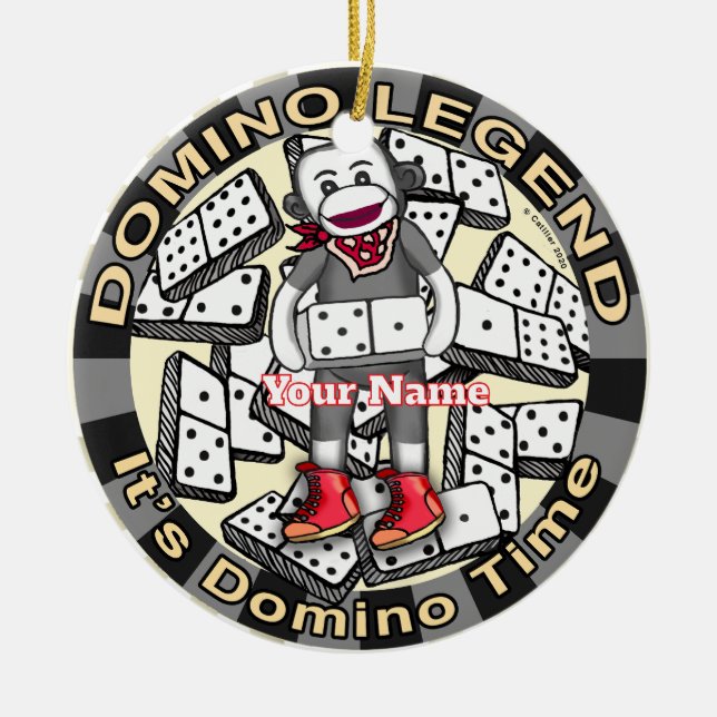 Ornamento De Cerâmica lenda do Sock Monkey Domino (Frente)