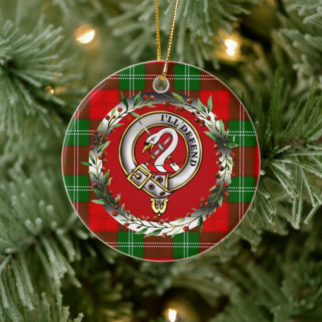 Ornamento De Cerâmica Lennox Clan Badge & Tartan Personalized Christmas (Árvore)