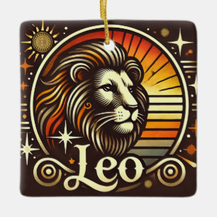 Ornamento De Cerâmica Leo Zodiac Holiday Ornament Retro Design