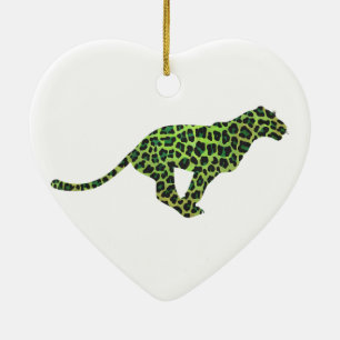 Ornamento De Cerâmica Leopard Black and Green Silhouette