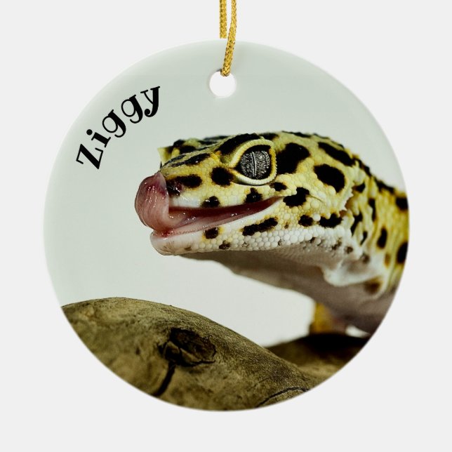 Ornamento De Cerâmica Leopard Personalizado Gecko Lizard (Frente)