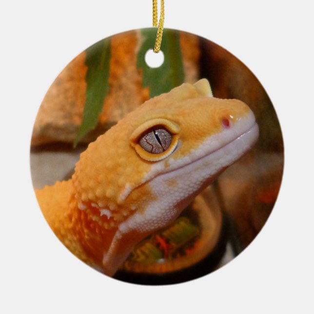 Ornamento De Cerâmica Leopardo Amarelo Gecko Lizard (Frente)