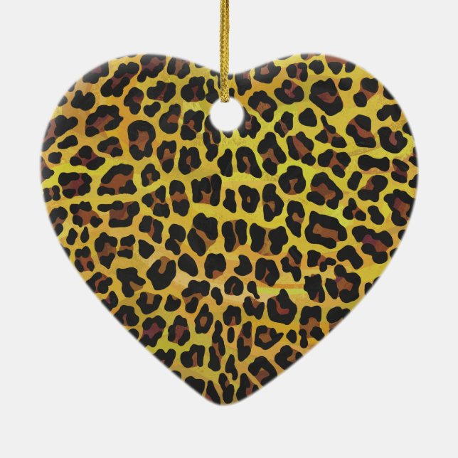 Ornamento De Cerâmica Leopardo Castanho e Impressão Amarelo (Verso)