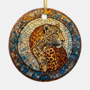 Ornamento De Cerâmica Leopardo com tons quentes e Legal